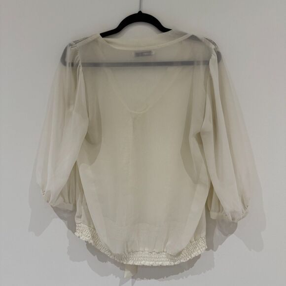 Old Navy Cream Tie-Top Elastic Waist Flowy Blouse - VGUC Size M - Picture 2 of 3